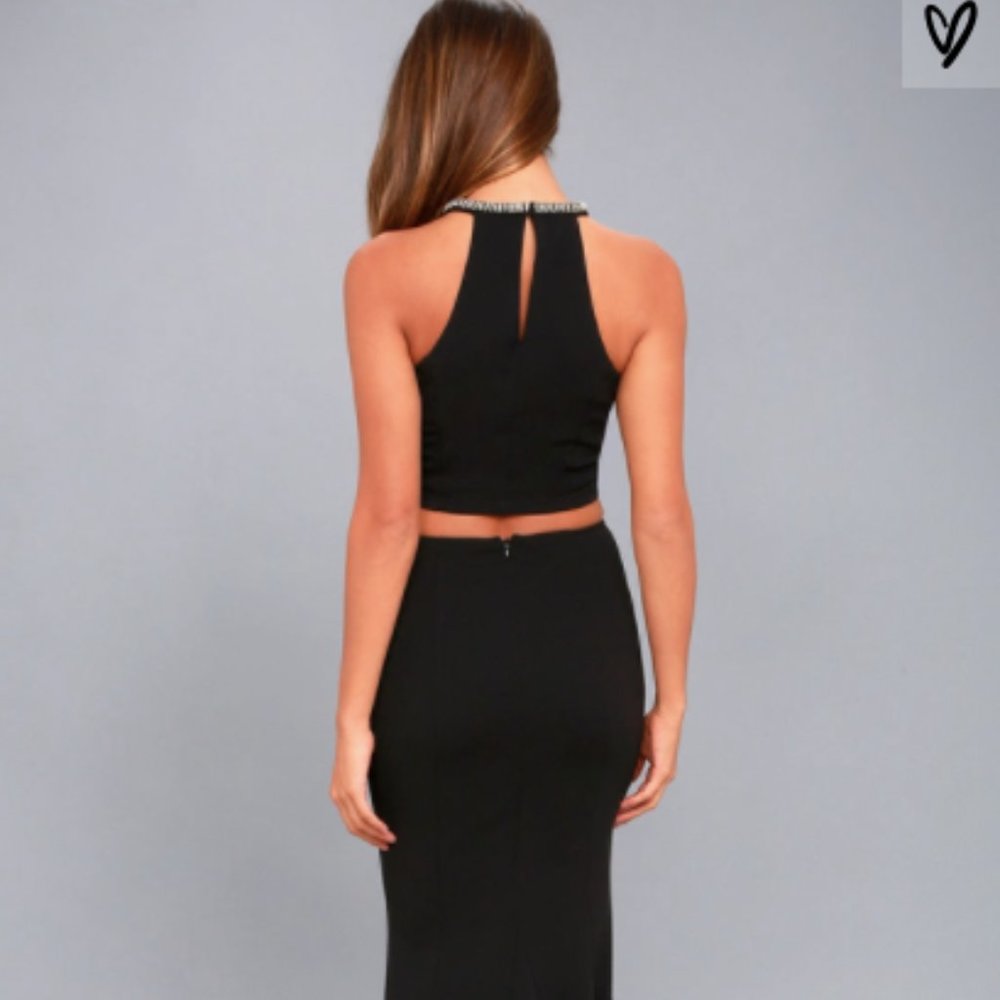 Shining Example Black Rhinestone Two-Piece Maxi Dr - image 1